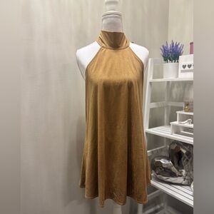 Blue Life Tan Faux Suede Halter Mini Dress / Swing Top w/ Open Back | Women’s XS